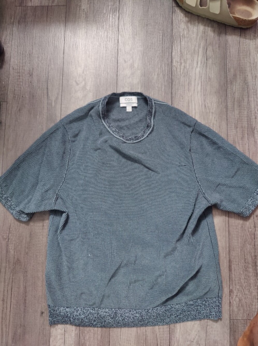 COS Short Sleeve Textured Knit Top in Heathered Blue